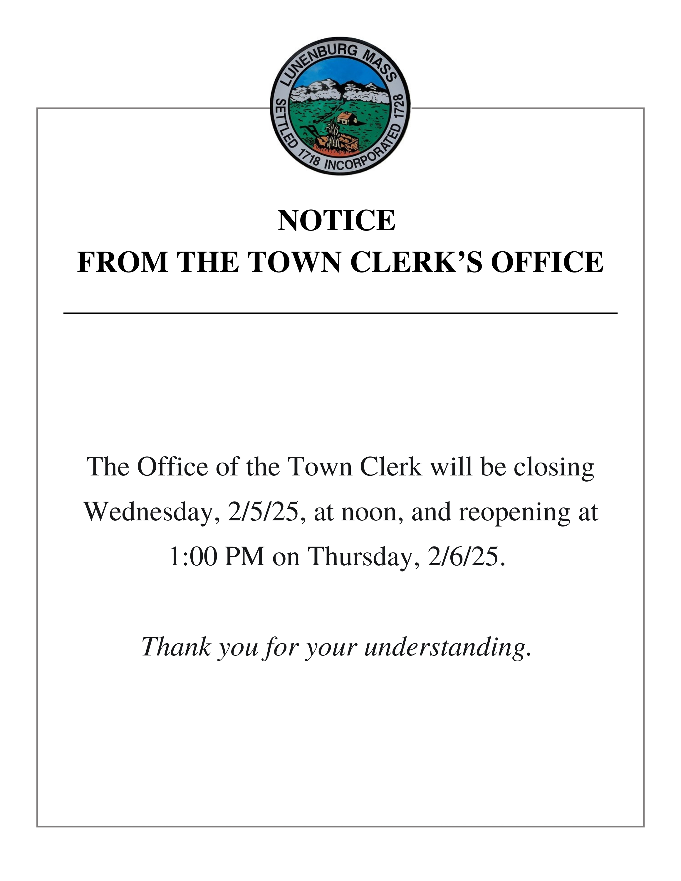 Town Clerk Notice 2/5/25