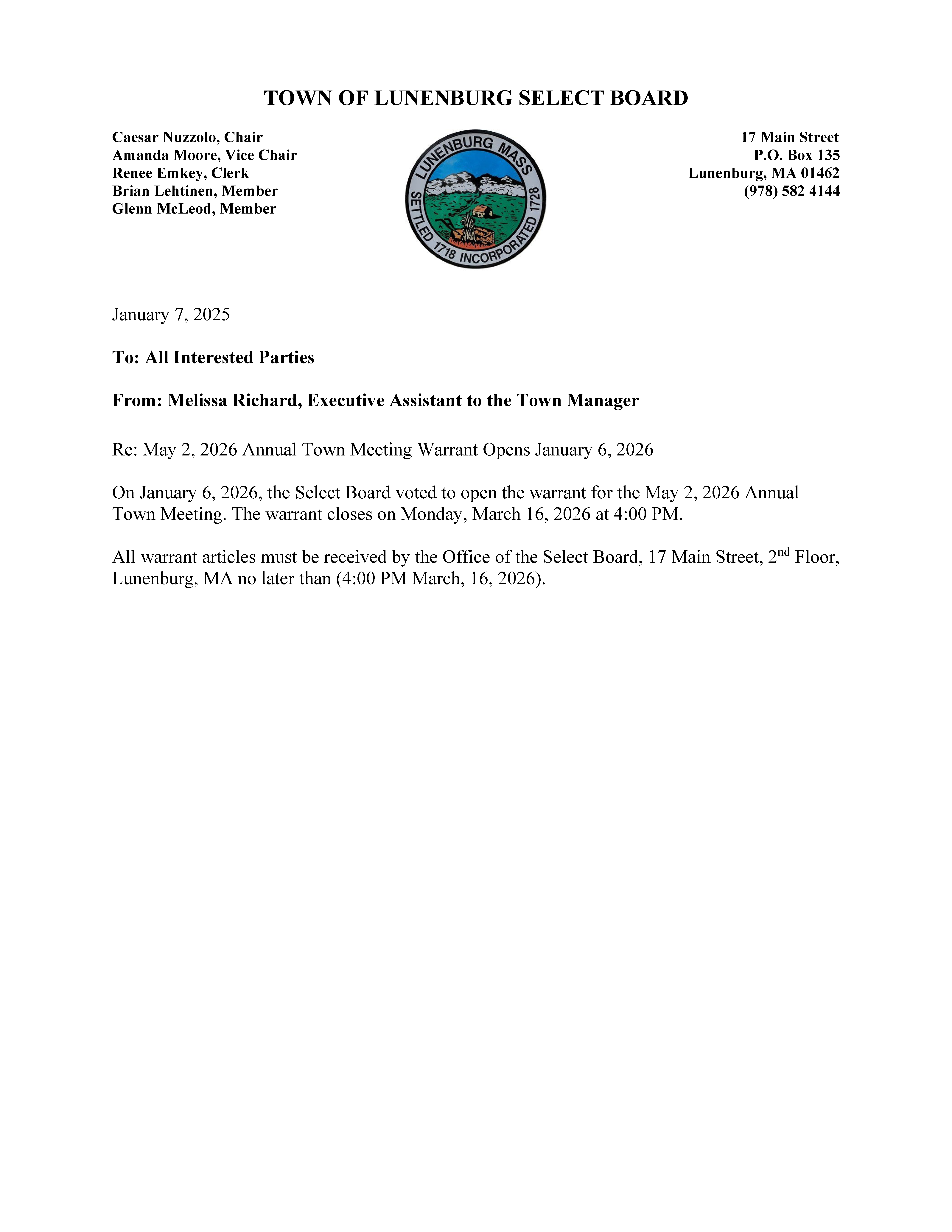 Memo Warrant Open 1.6.26