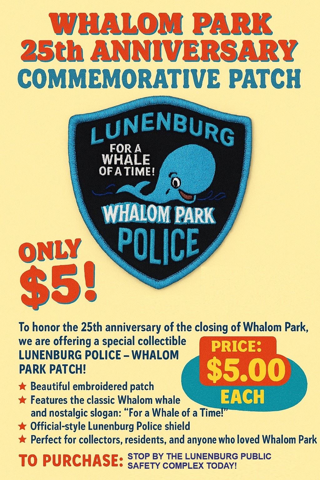 Whalom Park 25th Anniversary Patch