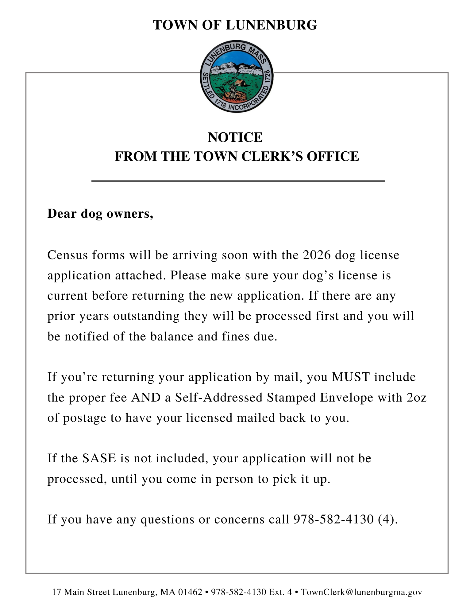 Town Clerk Notice January 2025 (PDF)